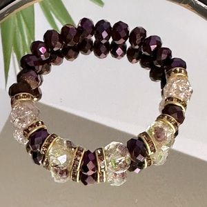 Handcrafted Gorgeous Burgundy Beads and Pink Rose Crystal Beads Stretch Bracelet